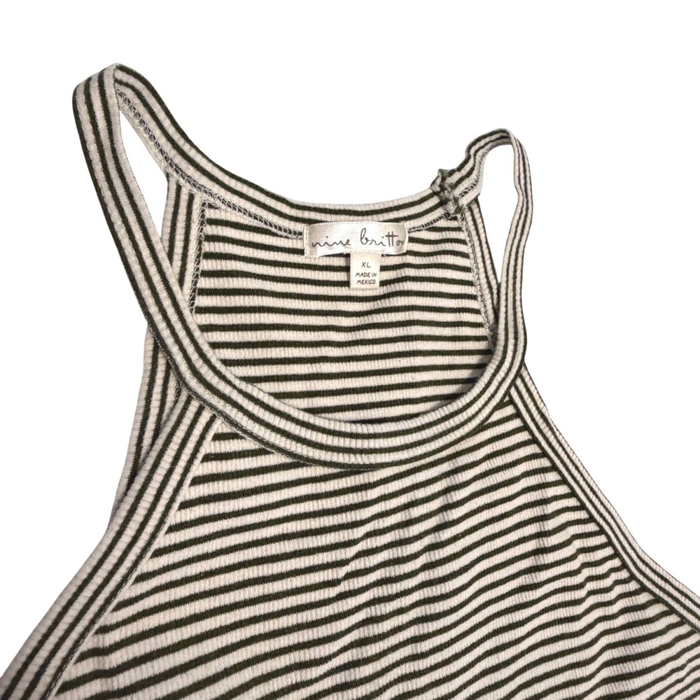 Nine Britton Womens Olive Green Striped High Neck Halter Tank Top Ribbed XL